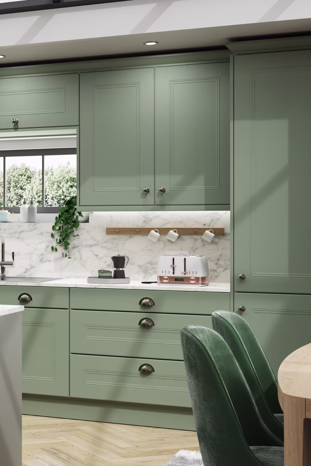 classic shaker kitchen in sage green